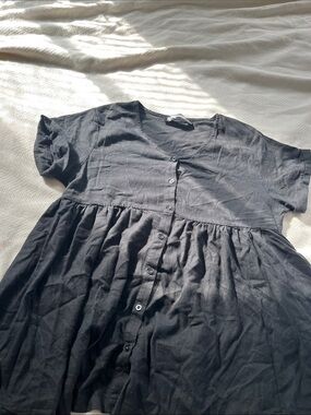 Black Button-Front Short Sleeve Women's Dress